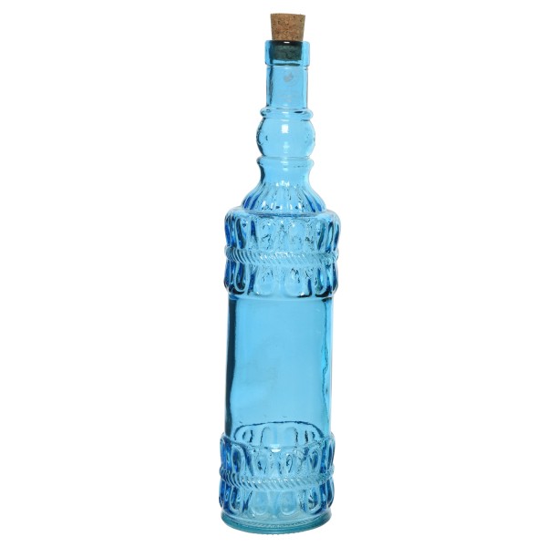 Deko Flasche mit Korken - Retro Glasflasche - Vintage - Recyclingglas - H: 30cm - blau