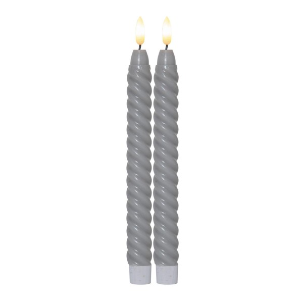 LED Stabkerzen SWIRL - Echtwachs - flackernde 3D Flamme - H: 25cm - Timer - grau - 2er Set