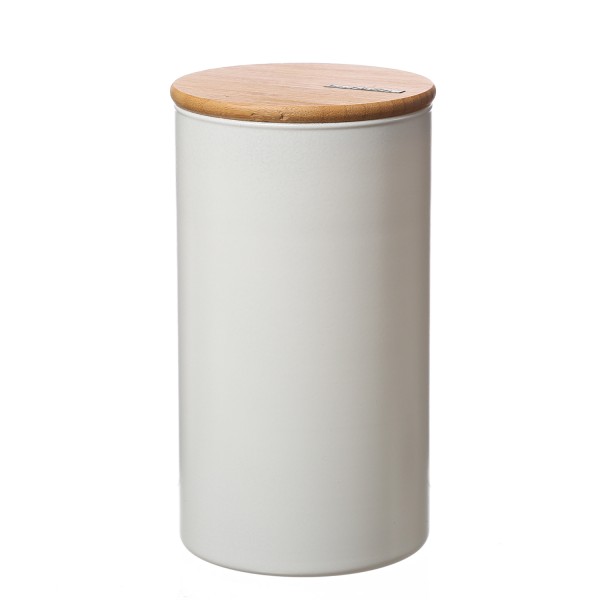 Vorratsdose L - Vorratsglas mit Bambusdeckel - 1,5 Liter - D: 11cm - H: 20cm - weiß