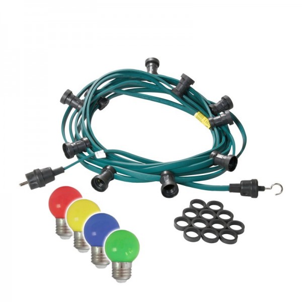 Illu-/Partylichterkette | E27-Fassungen | Made in Germany | mit farbigen, matten LED-Lampen | 5m | 5x E27-Fassungen