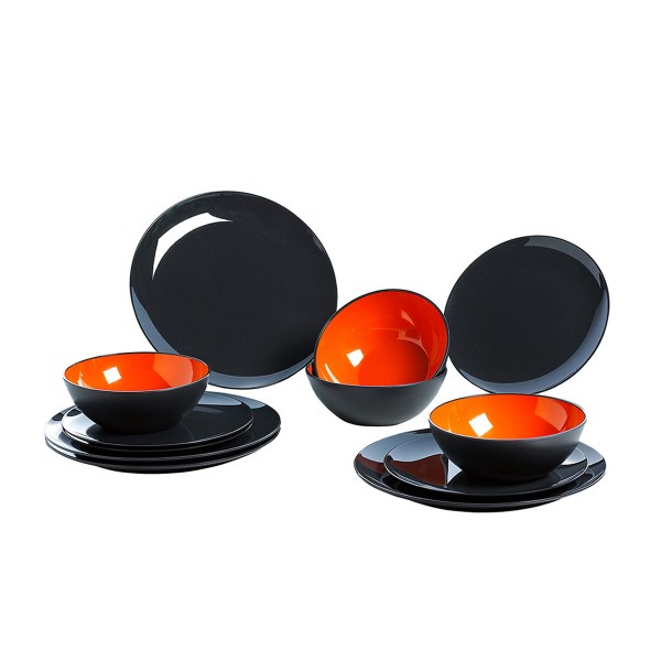 GIMEX GreyLine "grau-orange" - 12-teiliges Set - bruchfestes Melamin Campinggeschirr