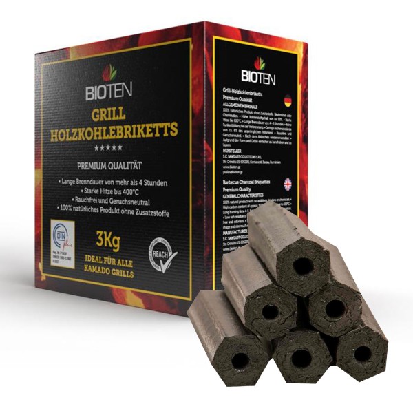 BIOTEN Premium Grill Holzkohlebriketts 3kg