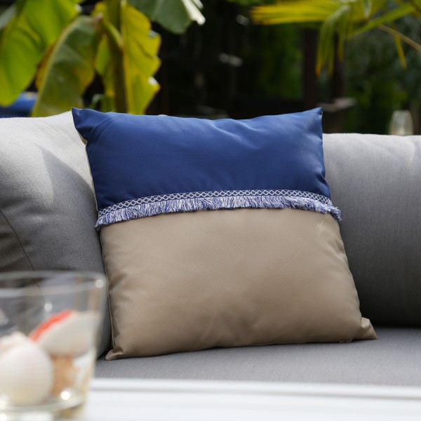 Garten Kissen - Polyester - wasserabweisend - L: 44cm - Außen - blau, beige