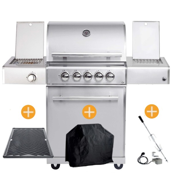 CHEF Paket M3 Backburner Seitenk. Steakzone AIR System GRATIS: Cover, Grillplatte, Spieß