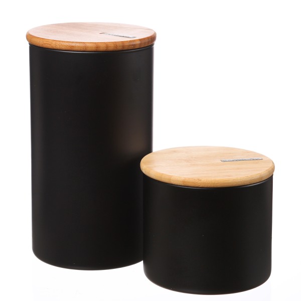 Vorratsdose S und L - Vorratsglas mit Bambusdeckel - 1,5/0,7 Liter - 1xS - 1xL - schwarz - 2er Set