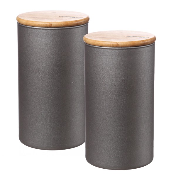 Vorratsdose L - Vorratsglas mit Bambusdeckel - 1,5 Liter - D: 11cm - H: 20cm - grau - 2er Set