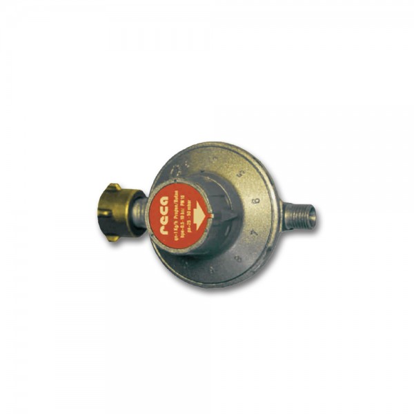 Gasregler Niederdruck 30-50mbar - 11 Stufen regelbar - 1kg/h - KLF x 1/4" links - CAMPING