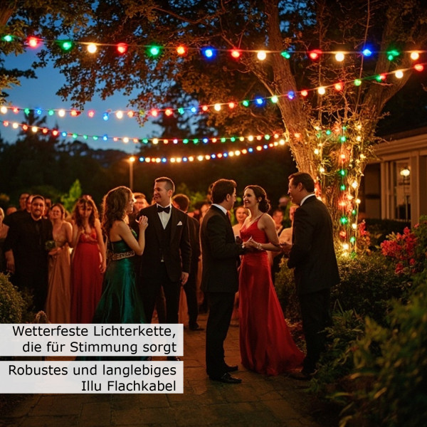 Illu-/Partylichterkette 10m - Außenlichterkette schwarz - Made in Germany 10x bunte LED Tropfenlampe
