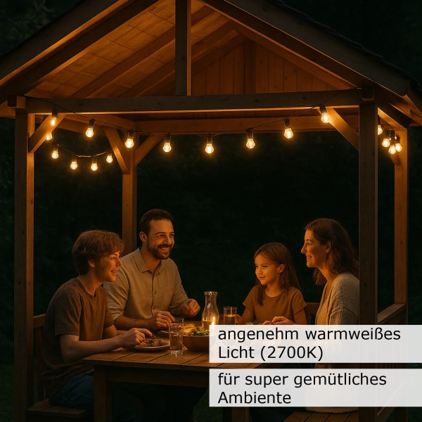 Illu-/Partylichterkette 20m - Außenlichterkette weiß -Made in Germany - 20 warmweiße LED Kugellampen