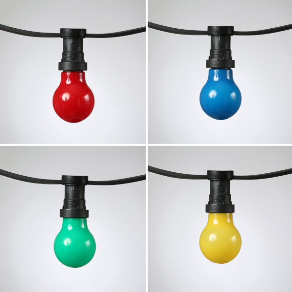 Illu-/Partylichterkette 10m - Außenlichterkette schwarz - Made in Germany 10x bunte LED Tropfenlampe