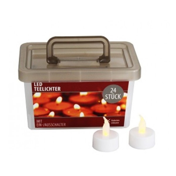 LED Teelichter in Box - inkl. Batterien - gelb flackernde LED - H: 4,8cm - 24er Set