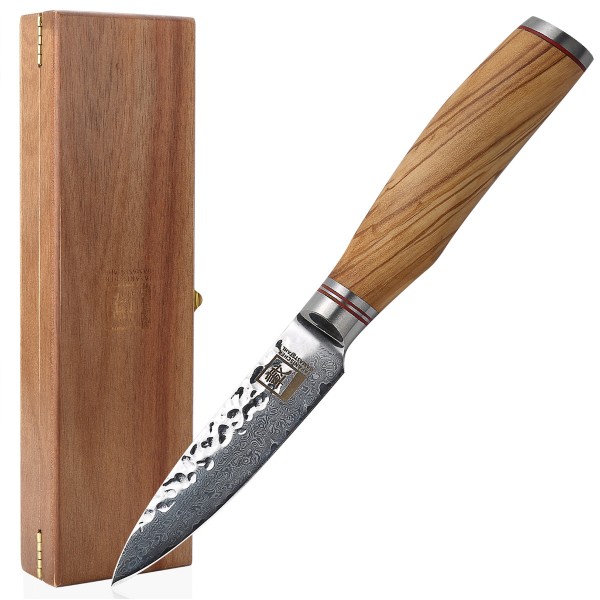 ZAYIKO Damastmesser "OLIVE Officemesser" - 9cm Klinge - Griff: Olivenholz - VG-10 Stahlkern