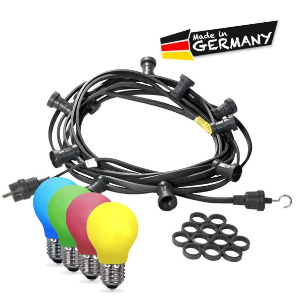 Illu-/Partylichterkette 20m - Außenlichterkette - Made in Germany - 30 x bunte LED Tropfenlampe