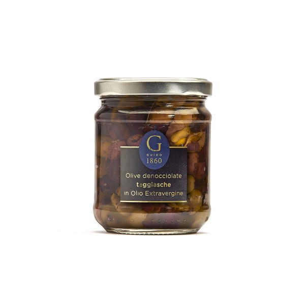 GUIDO1860 - Gefüllte Taggiasche Oliven in extra-virgin Olivenöl - 180g Glas