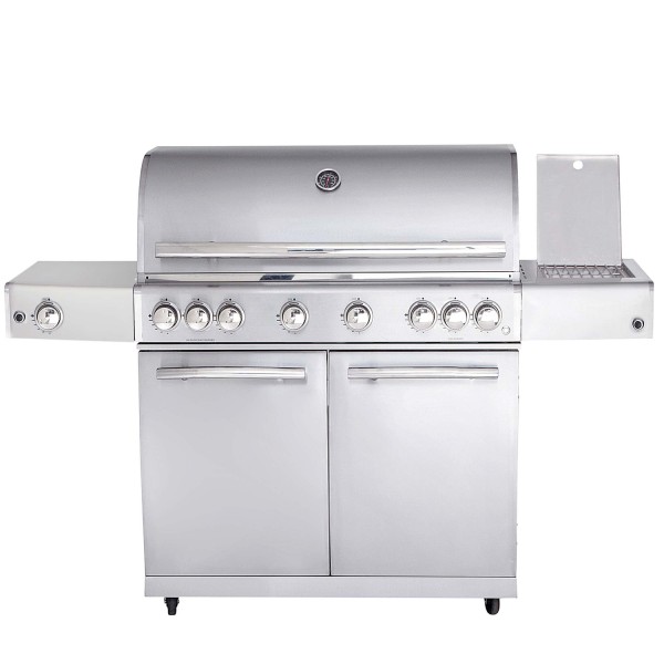 CHEF XL Paket B - Basis silber, 6 Brenner, Backburner, Seitenkocher, Seitenablage links, BBQ-Paket