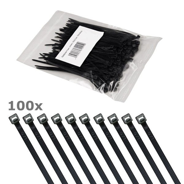Kabelbinder Set 100 Stück - schwarz - 200mm x 3,6mm - wetterbeständig, UV-Schutz - hohe Zugkraft