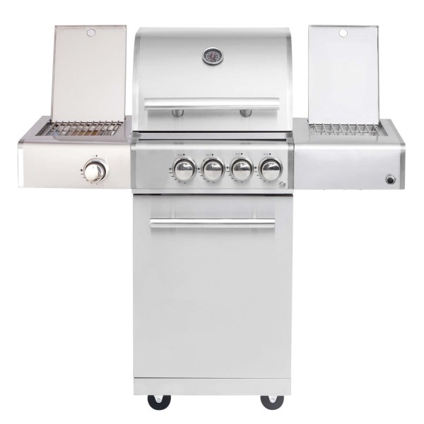 CHEF S Paket D - Basis silber, 2 Brenner, Backburner, Seitenkocher, Steakzone, Cover, BBQ Paket