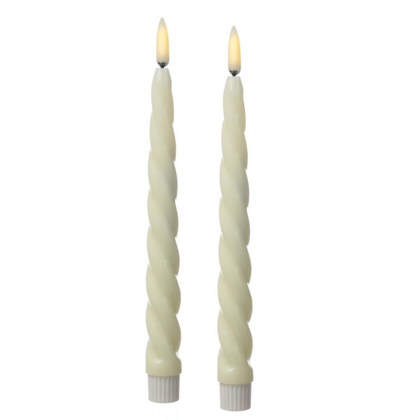 LED Stabkerzen TWIST - Echtwachs - flackernde 3D Flamme - H: 25cm - Timer - creme - 2er Set