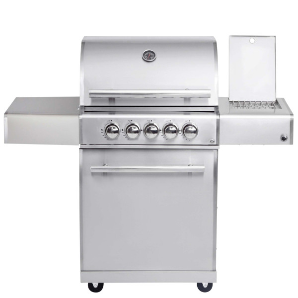 CHEF M Paket B - Basis silber, 3 Brenner, Backburner, Seitenkocher, Seitenablage links, BBQ-Paket