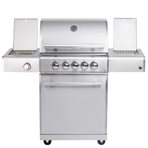 CHEF M Paket G - Basis silber, 3 Brenner, Backburner, Seitenkocher, Steakzone, Grillplatte, AIR SYSY