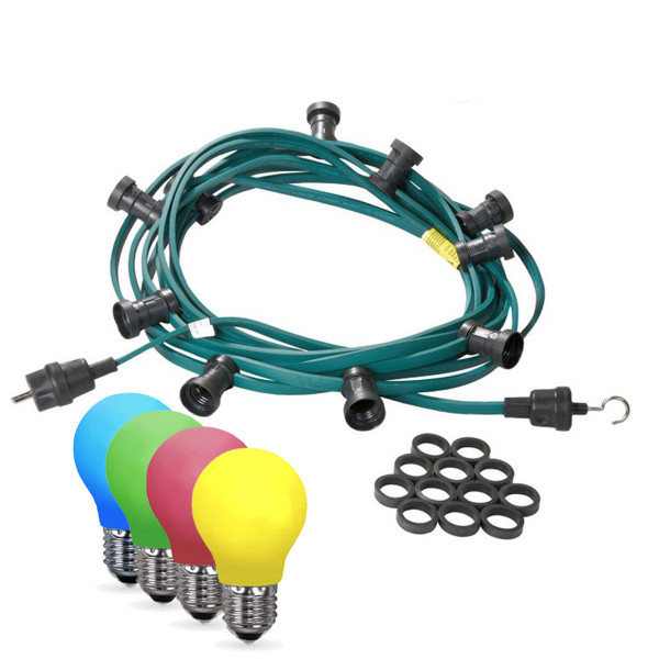 Illu-/Partylichterkette 50m | Außenlichterkette | Made in Germany | 50 x bunte LED Tropfenlampe