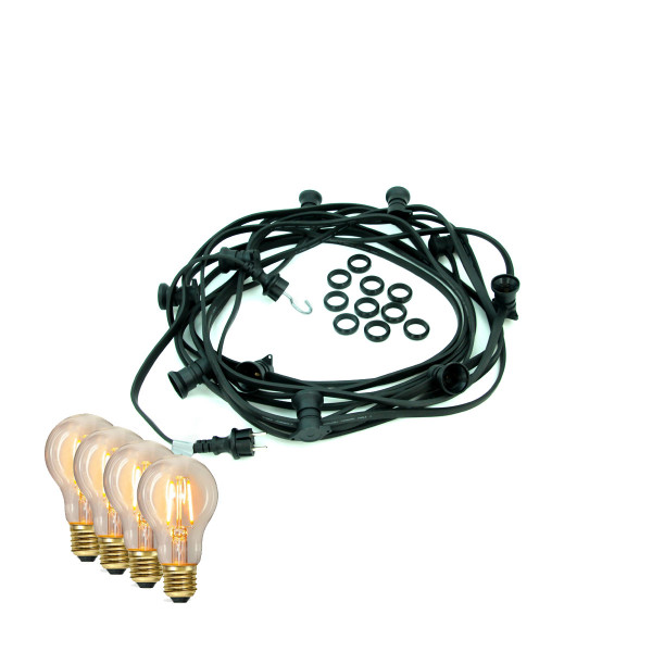 ILLU-Lichterkette BLACKY - 5m - 5xE27 | IP44 | warmweiße EDISON LED Filamentlampen | SATISFIRE