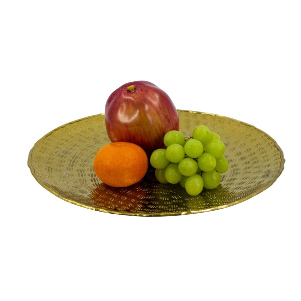 Tablett - Dekotablett - Serviertablett - rund - Aluminium - gehämmert - D: 28cm - gold