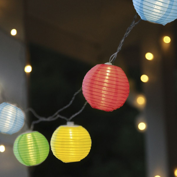 LED Lichterkette LAMPION - 10 bunte Lampions mit warmweißen LED - 4,5m -  inkl Trafo, 10m Kabel