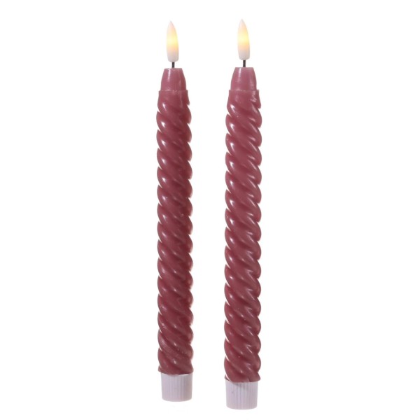 LED Stabkerzen TWIST - Echtwachs - flackernde 3D Flamme - H: 25cm - Timer - altrosa - 2er Set