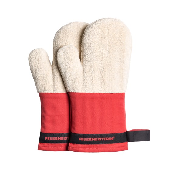 Feuermeisterin Premium Textil Back- und Kochhandschuhe rote Stulpe/schwarzes Band, Paar