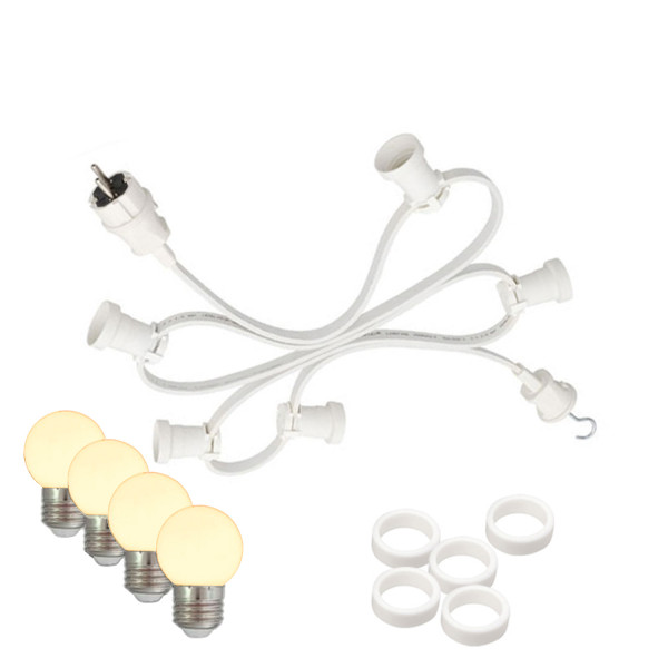 Illu-/Partylichterkette 10m - Außenlichterkette weiß -Made in Germany - 30 warmweiße LED Kugellampen