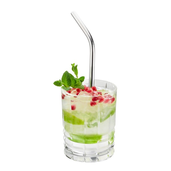 Edelstahltrinkhalm FUTURE - gebogen, 23 cm 4 Stück mit Bürste