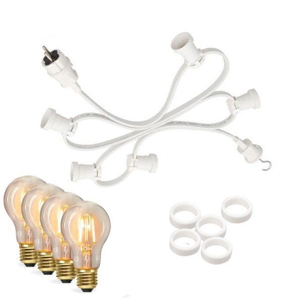 Illu-/Partylichterkette 20m | Außenlichterkette weiß. Made in Germany | 40 Edison LED Filamentlampen