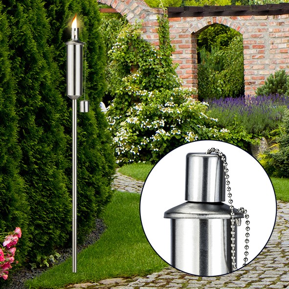 Edelstahl Ölfackel - 120cm hoch - mit Abdeckkappe