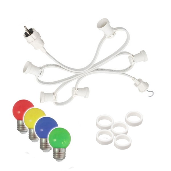 Illu-/Partylichterkette 5m | Außenlichterkette weiß | Made in Germany | 10 x bunte LED Kugellampen