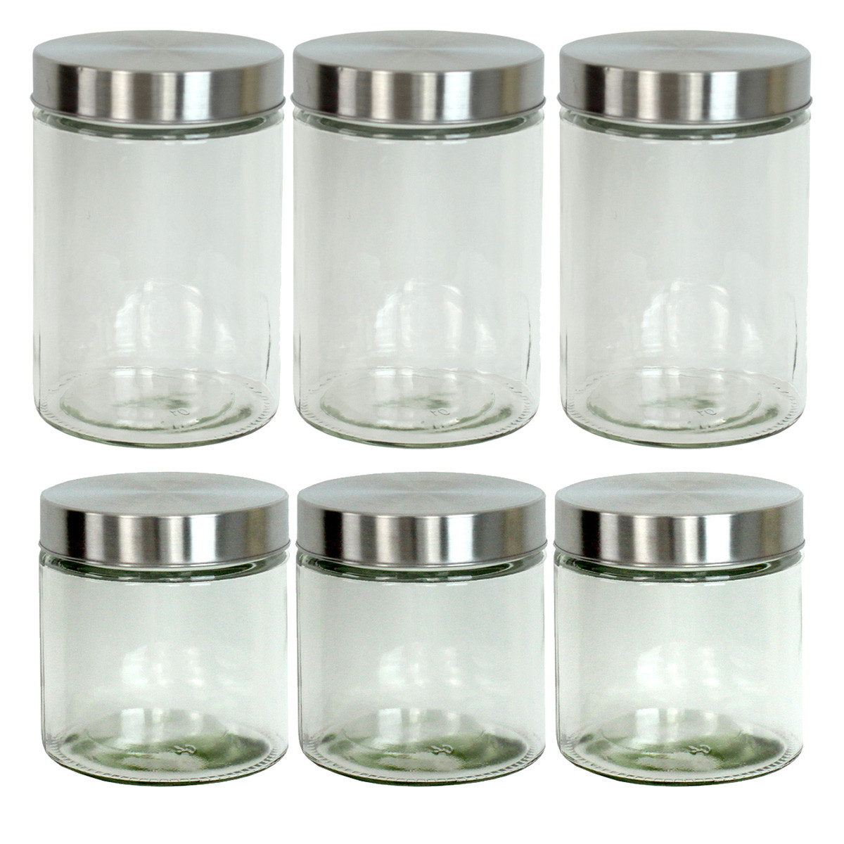 GAUMENKICK Vorratsdose M und S - Glas mit Edelstahldeckel - 1,25/0,85 Liter - 3xM - 3xS - 6er Set