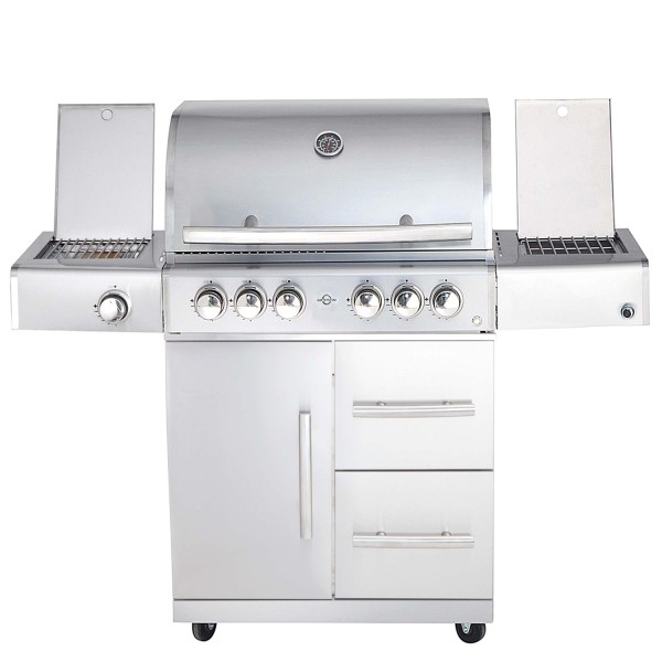 CHEF L Paket D - Basis silber, 4 Brenner, Backburner, Seitenkocher, Steakzone, Cover, BBQ Paket