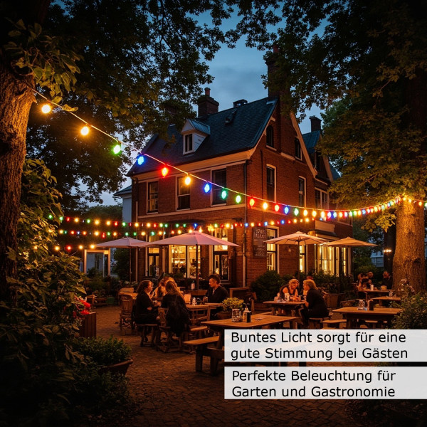 Illu-/Partylichterkette 10m - Außenlichterkette schwarz - Made in Germany 10x bunte LED Tropfenlampe