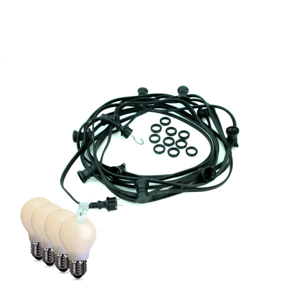 ILLU-Lichterkette BLACKY - 30m - 30xE27 | IP44 | bruchfeste, opale Tropfenlampen warmweiß | SATISFIRE