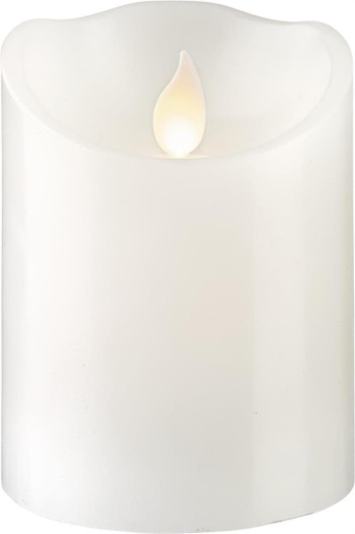 LED Stumpenkerze TWINKLE - bewegte, warmweiße LED Flamme - H: 10cm, D: 7,5cm - Timer - weiß