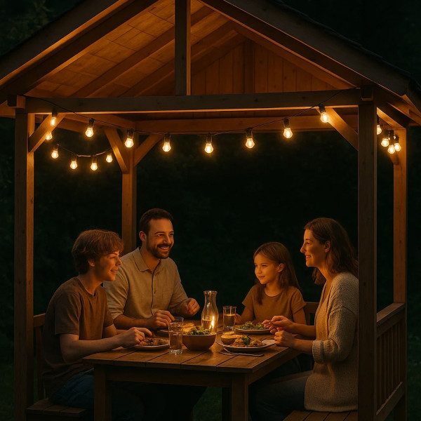 Illu-/Partylichterkette 20m - Außenlichterkette weiß -Made in Germany - 20 warmweiße LED Kugellampen