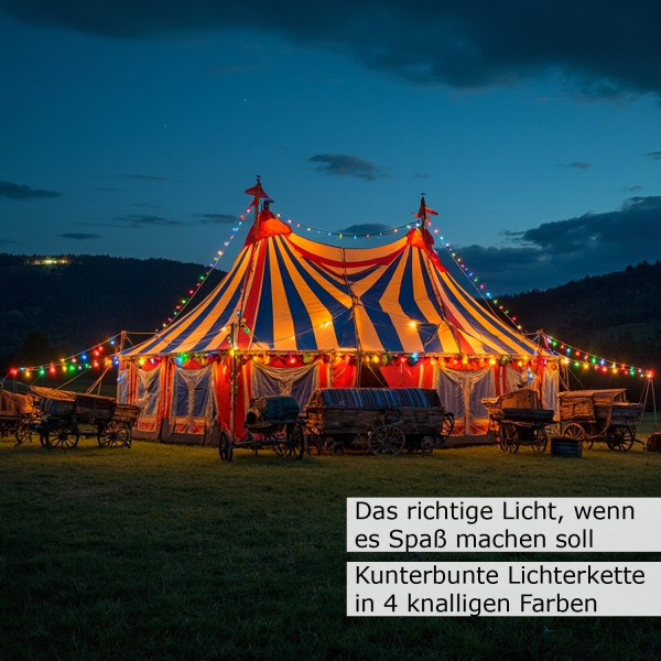 Illu-/Partylichterkette 10m - Außenlichterkette schwarz - Made in Germany 10x bunte LED Tropfenlampe