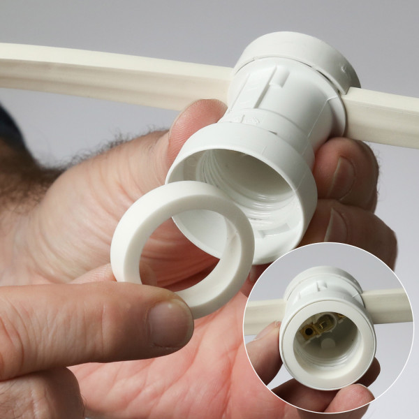 Illu-/Partylichterkette 20m - Außenlichterkette weiß -Made in Germany - 20 warmweiße LED Kugellampen