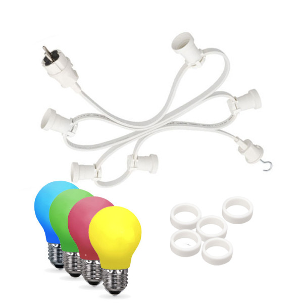 Illu-/Partylichterkette 10m - Außenlichterkette weiß - Made in Germany - 30 bunte LED Tropfenlampen