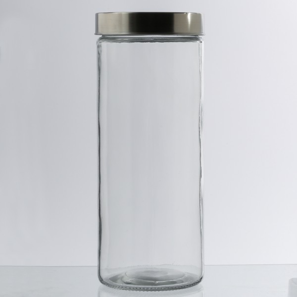 Vorratsdose XL - Glas mit Edelstahldeckel - 2,2 Liter - D: 11cm - H: 27cm