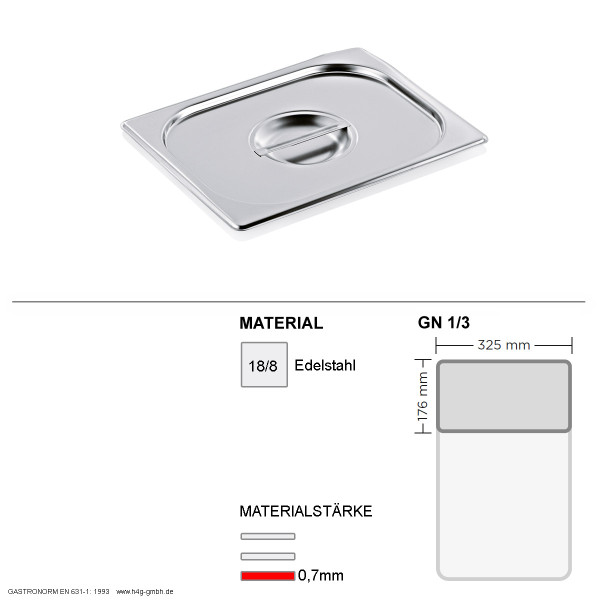 Gastronorm Deckel GN 1/3 - GN90 - 18/8 Edelstahl - 0,7mm