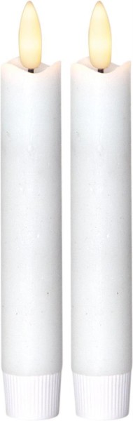 LED Stabkerzen Flamme - Echtwachs - flackernde warmweiße LED - H: 15cm - Timer - weiß - 2er Set
