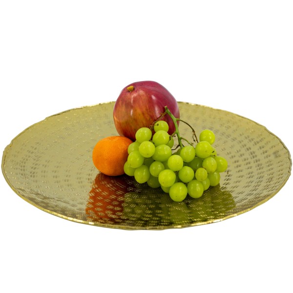 Tablett - Dekotablett - Serviertablett - rund - Aluminium - gehämmert - D: 35cm - gold