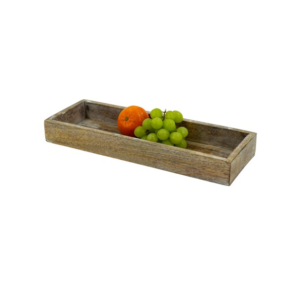 Holztablett - Dekoschale - rechteckig - Mangoholz - L: 34cm - H: 4cm - natur, weiß