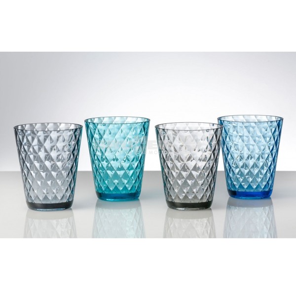 Trinkgläser DIAMANT - 4er Set - 2 x grau, 2 x blau - bruchfestes Polycarbonat